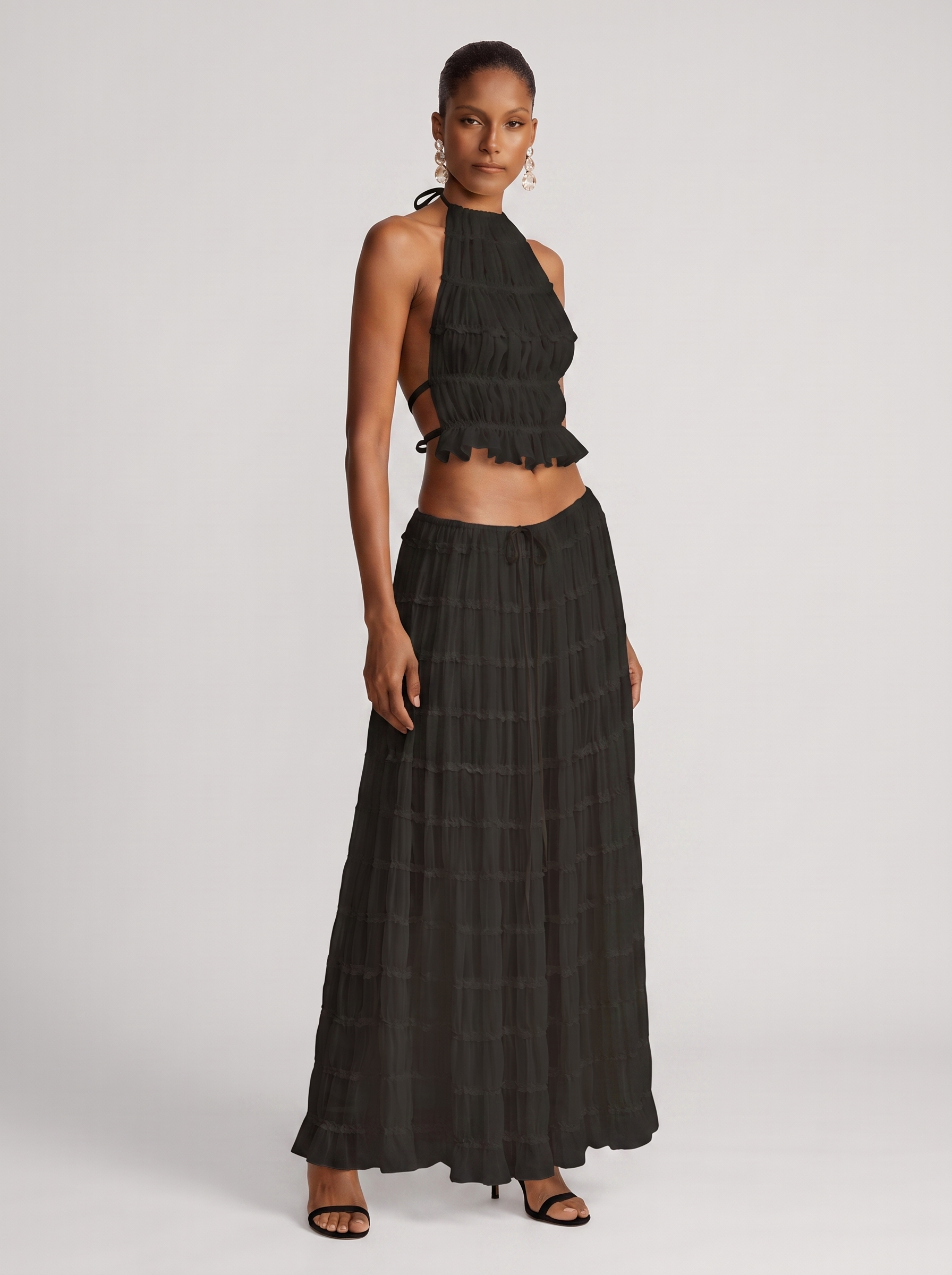 Women's Halter Pleated Skirt Set