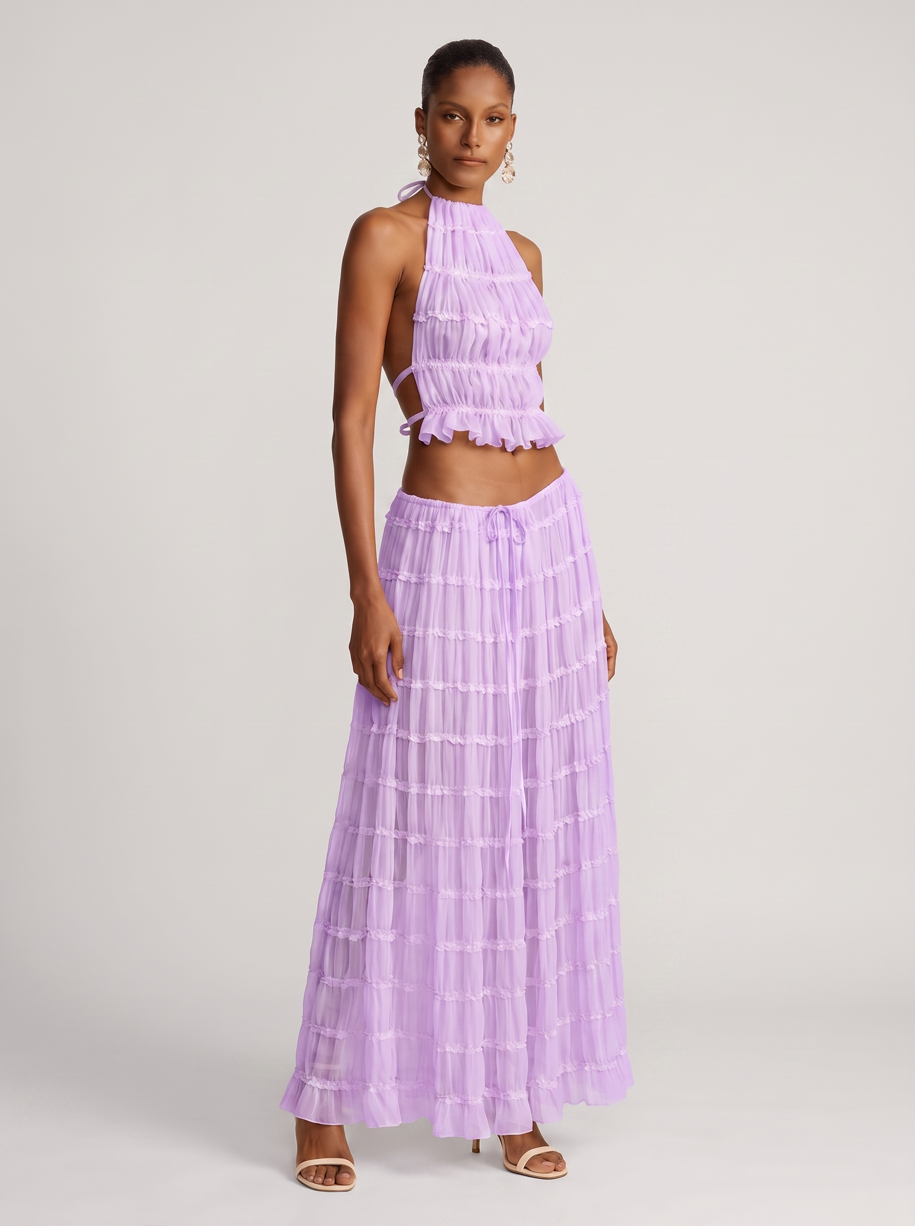 Women's Halter Pleated Skirt Set