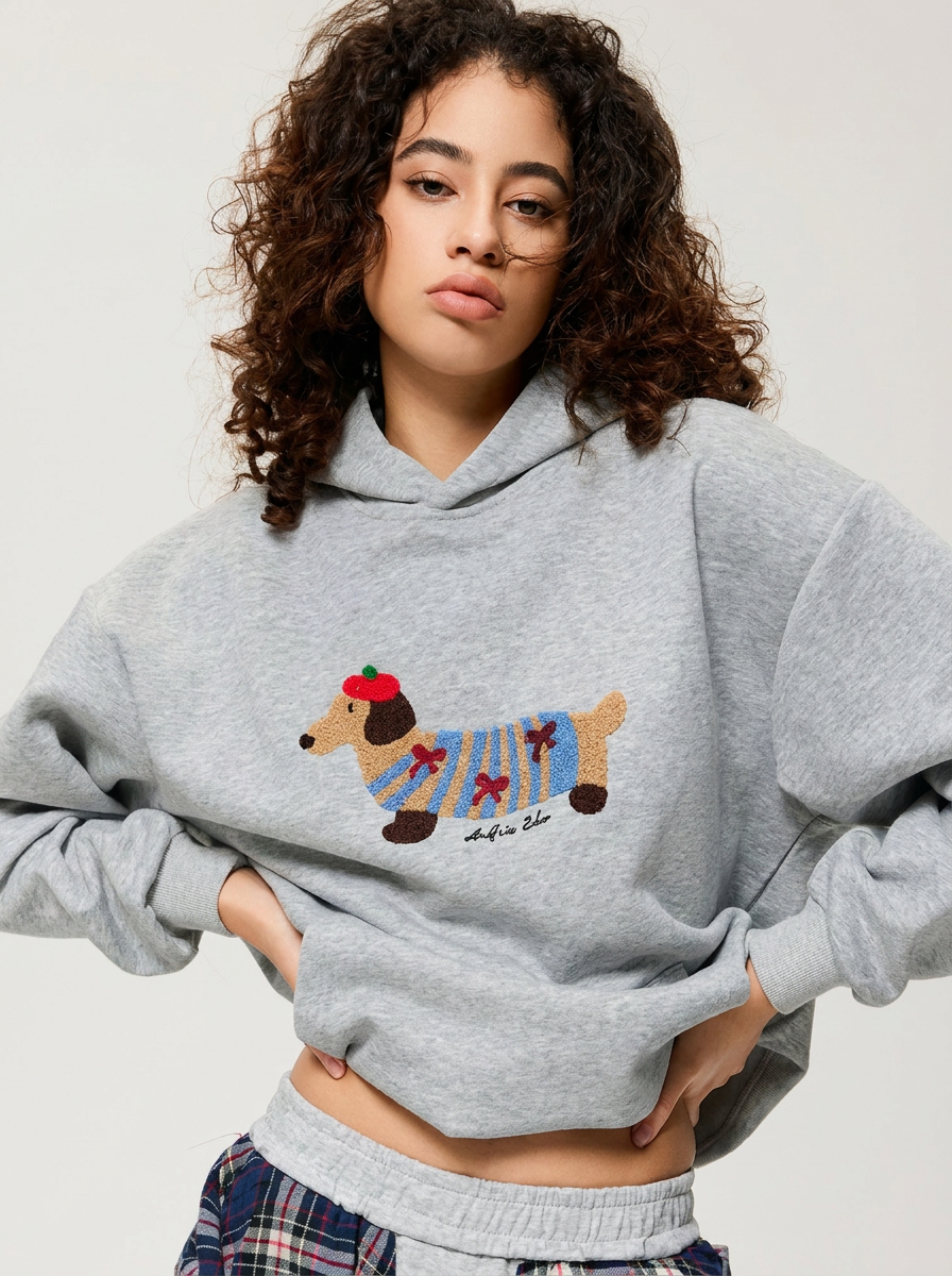 Oversized Dachshund Design Hoodie