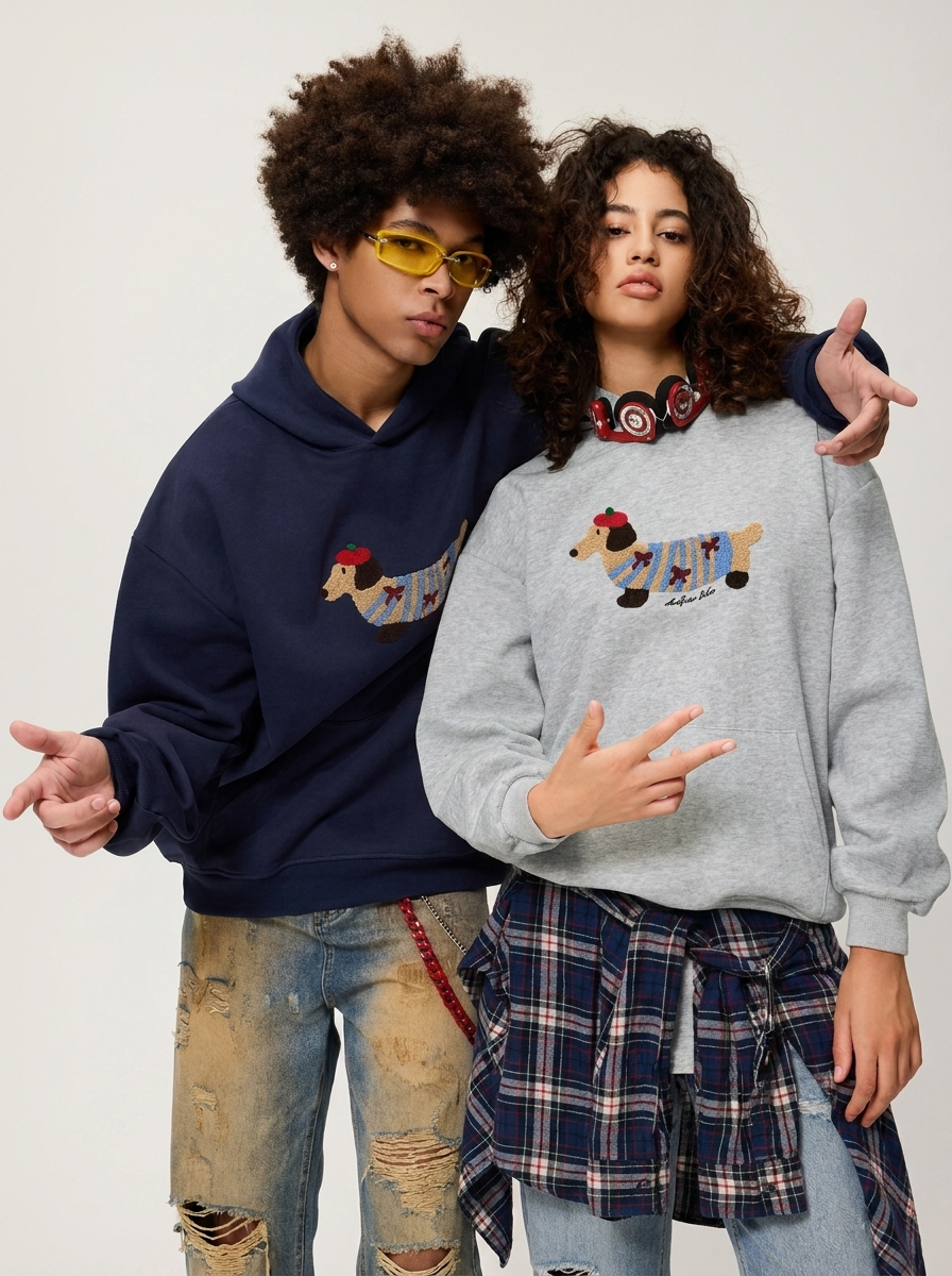 Oversized Dachshund Design Hoodie