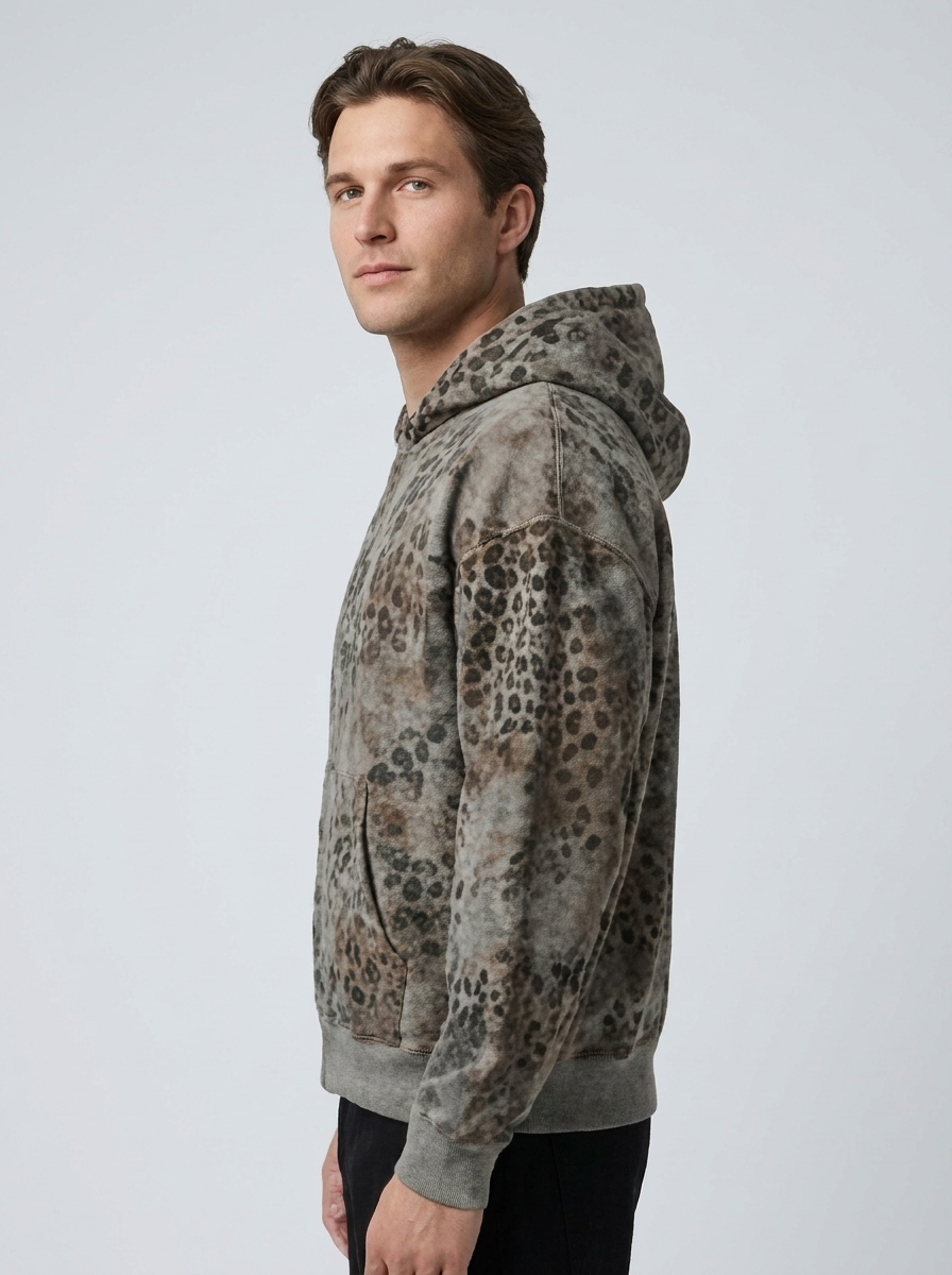 Men's Hooded Leopard-Print Zip Up Hoodie