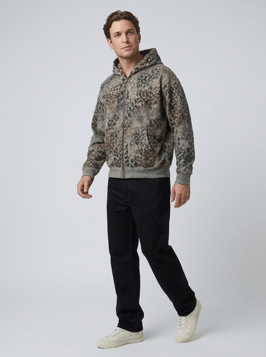 Men's Hooded Leopard-Print Zip Up Hoodie
