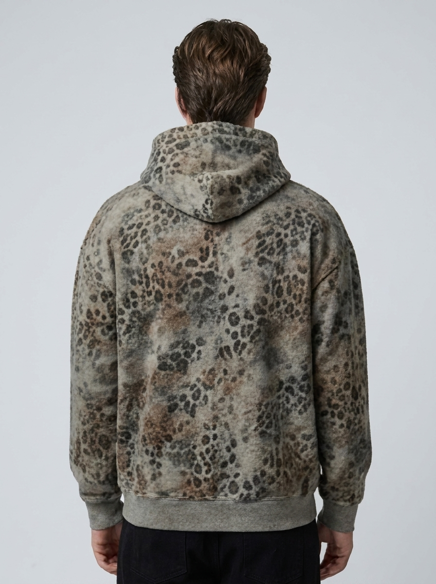 Men's Hooded Leopard-Print Zip Up Hoodie