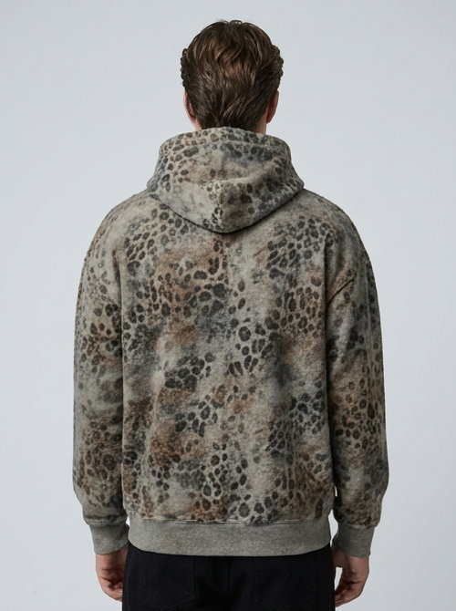 Felpa con cappuccio e zip da uomo con stampa leopardata