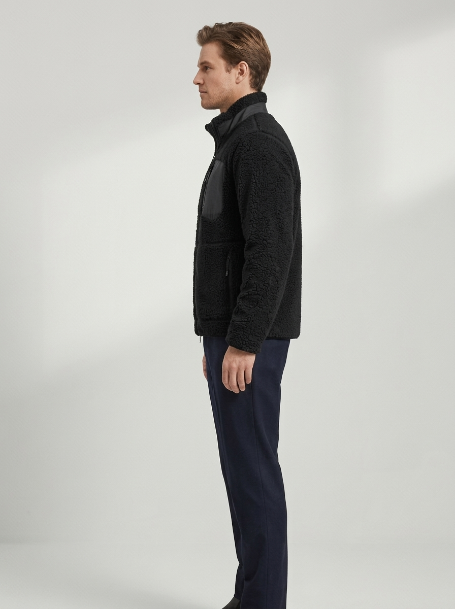 Men's Sherpa Fleece Jacket with Zip Front & Chest Pocket