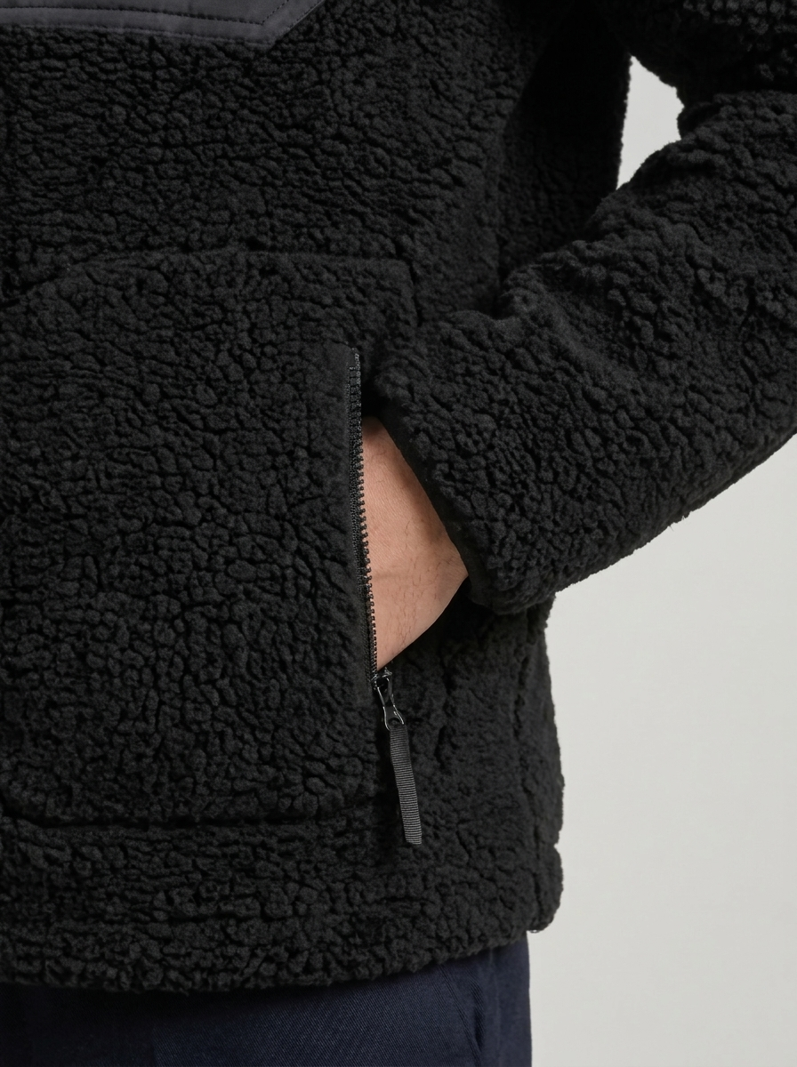Men's Sherpa Fleece Jacket with Zip Front & Chest Pocket