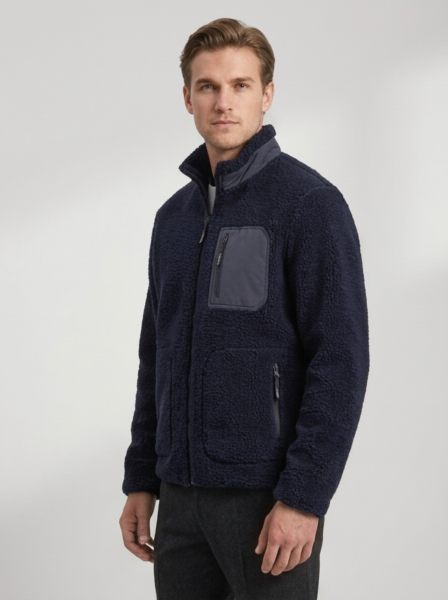 Men's Sherpa Fleece Jacket with Zip Front & Chest Pocket