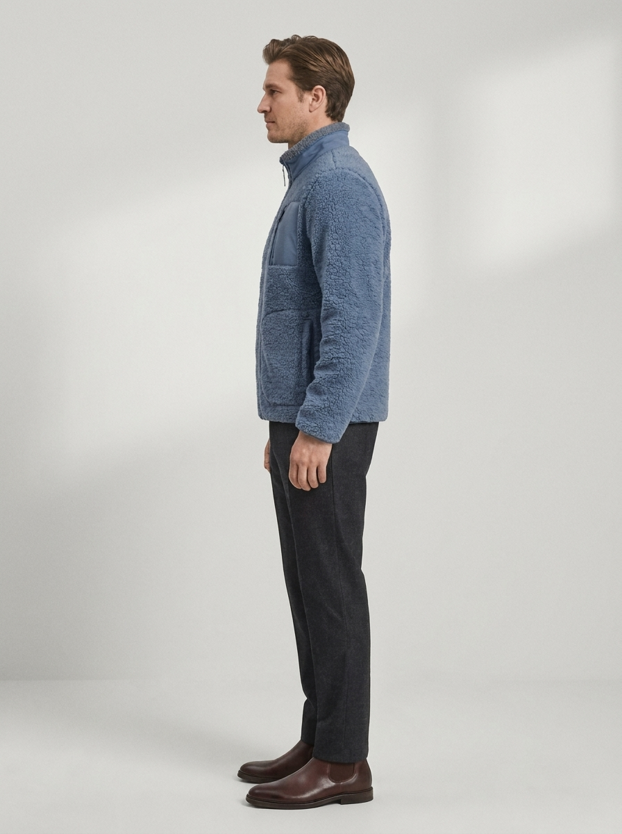 Men's Sherpa Fleece Jacket with Zip Front & Chest Pocket