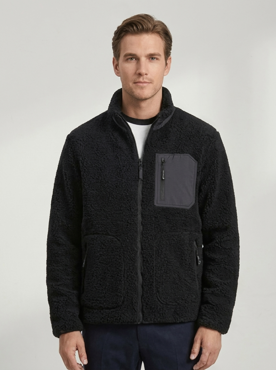 Men's Sherpa Fleece Jacket with Zip Front & Chest Pocket