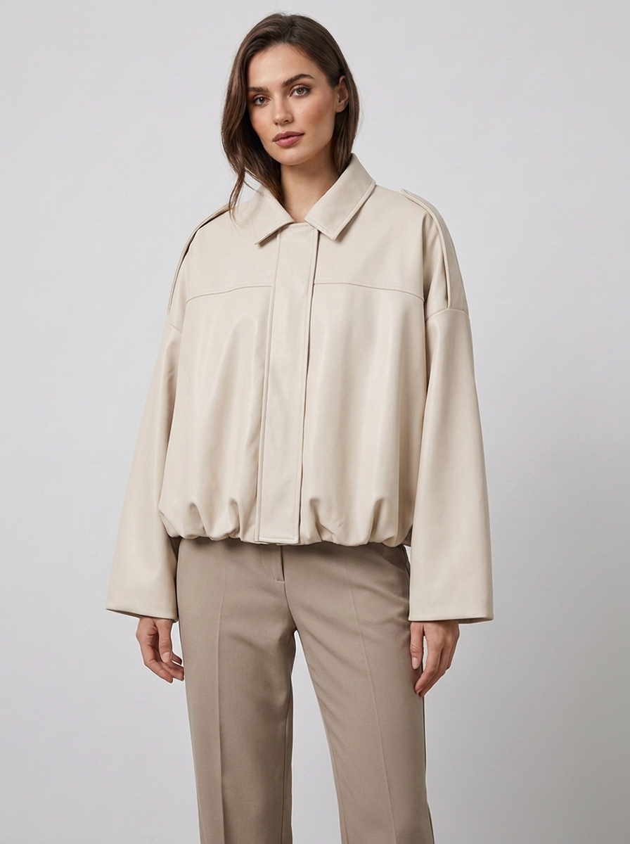 Women's Short Jacket with Pointed Collar and Shoulder Loops