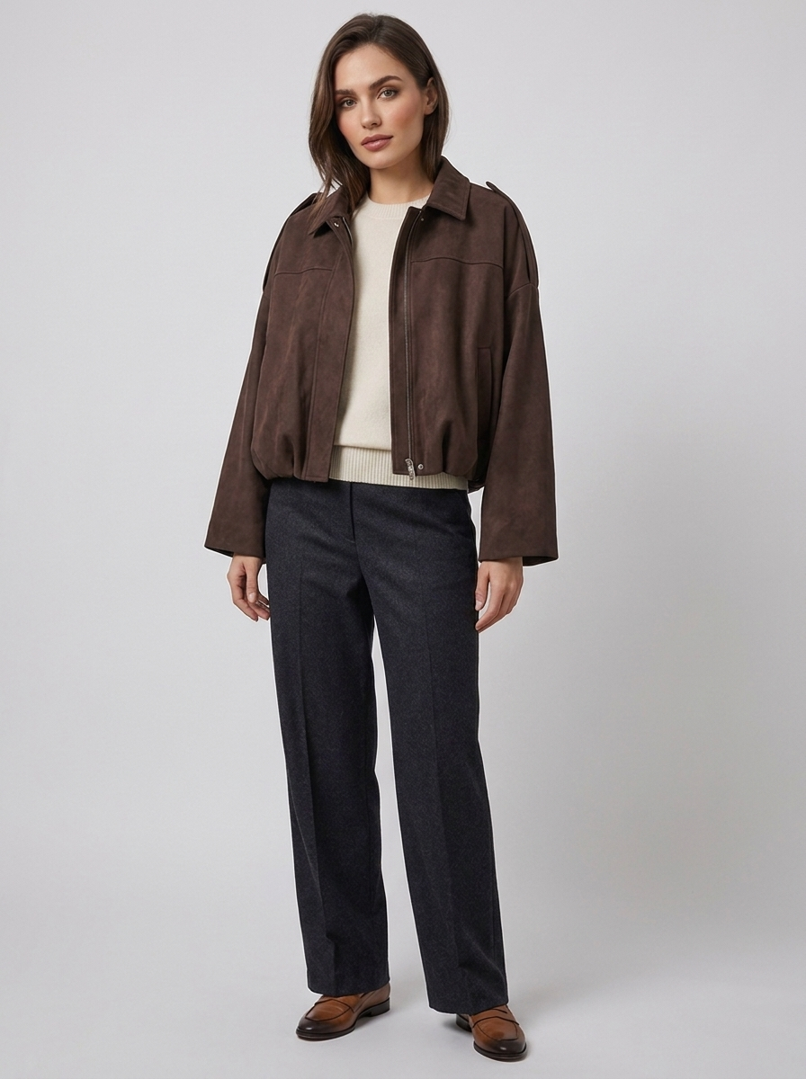 Women's Short Jacket with Pointed Collar and Shoulder Loops