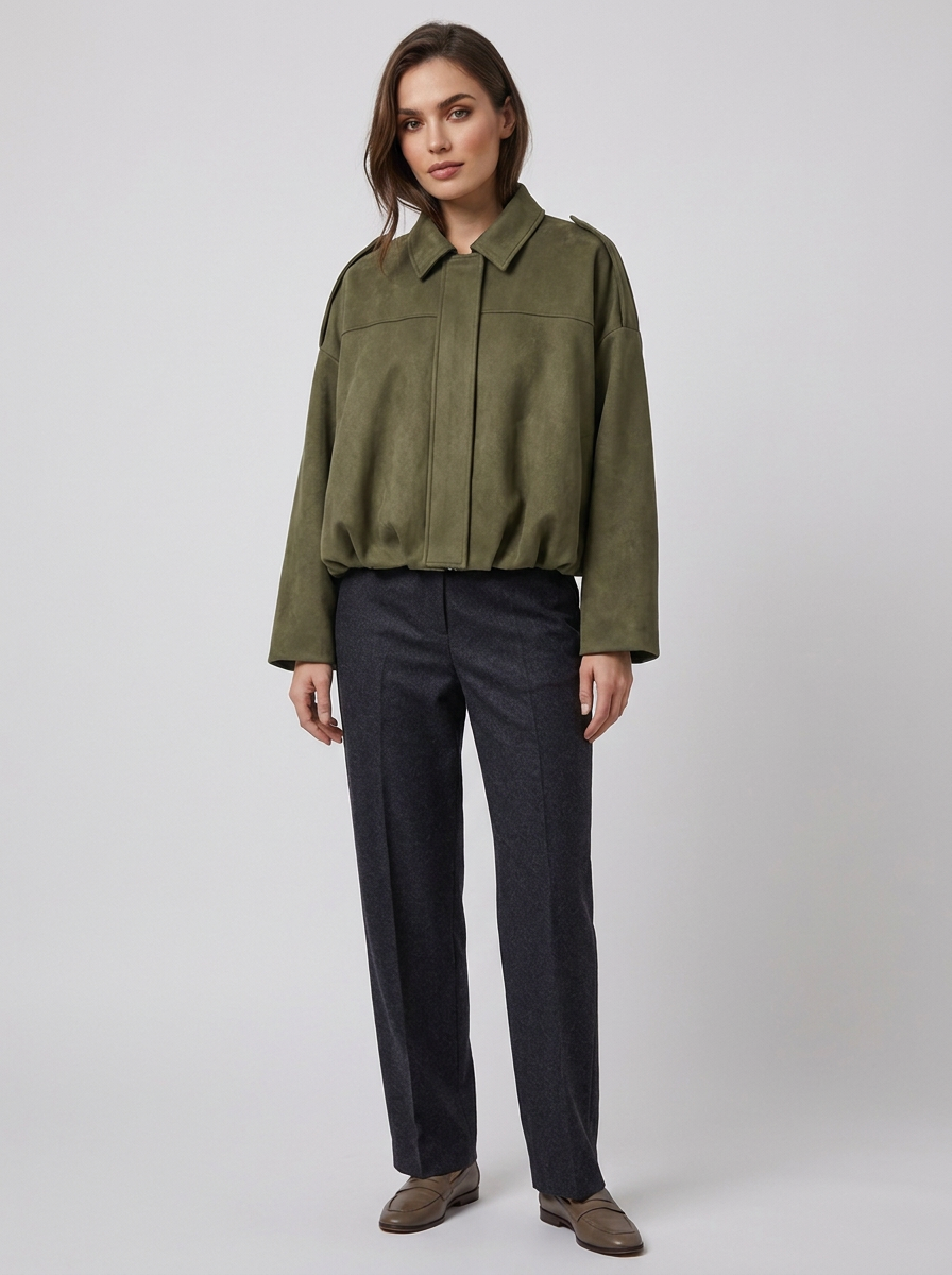 Women's Short Jacket with Pointed Collar and Shoulder Loops