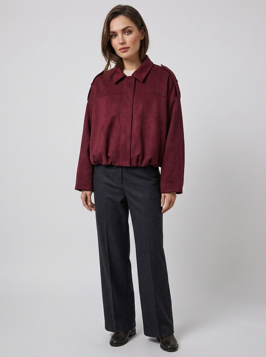 Women's Short Jacket with Pointed Collar and Shoulder Loops