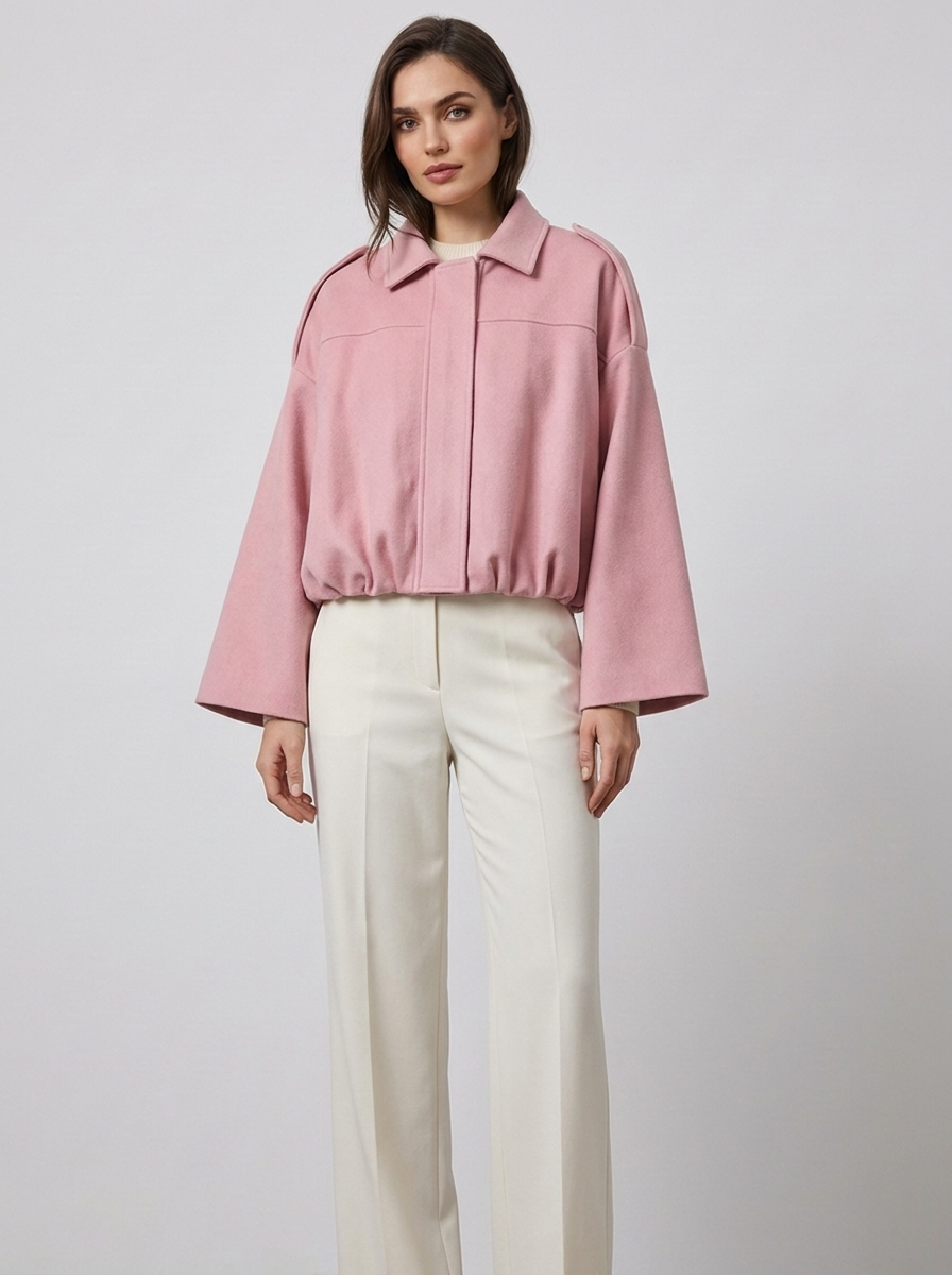 Women's Short Jacket with Pointed Collar and Shoulder Loops