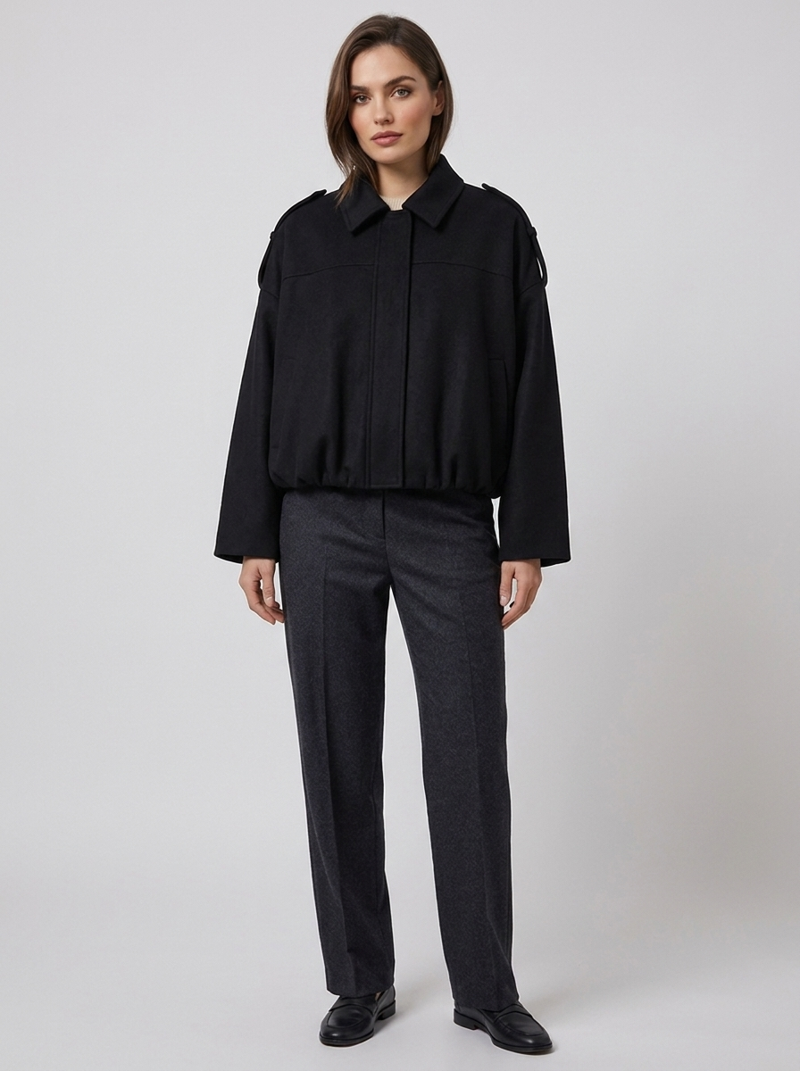Women's Short Jacket with Pointed Collar and Shoulder Loops