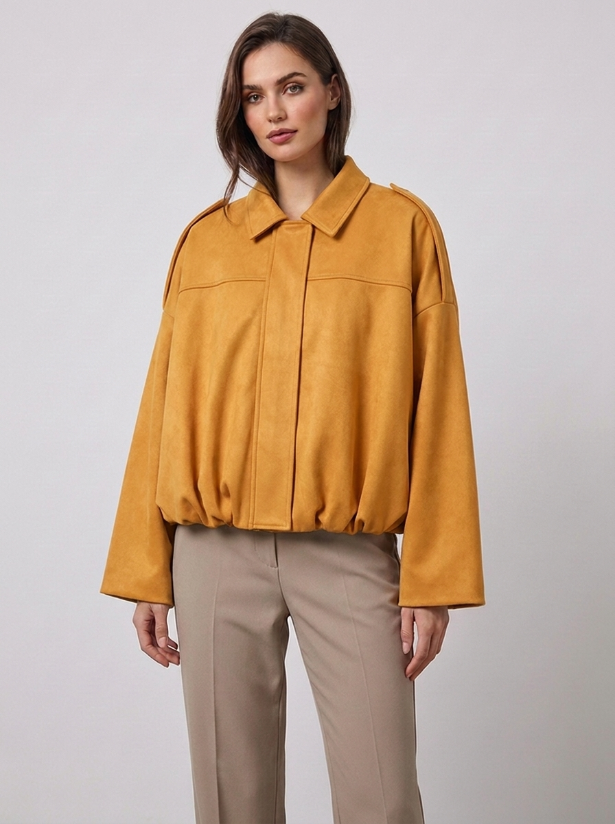 Women's Short Jacket with Pointed Collar and Shoulder Loops