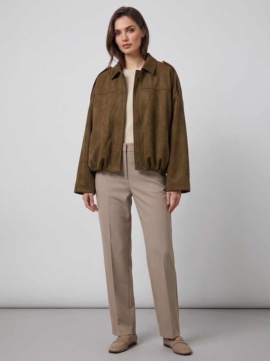 Women's Short Jacket with Pointed Collar and Shoulder Loops