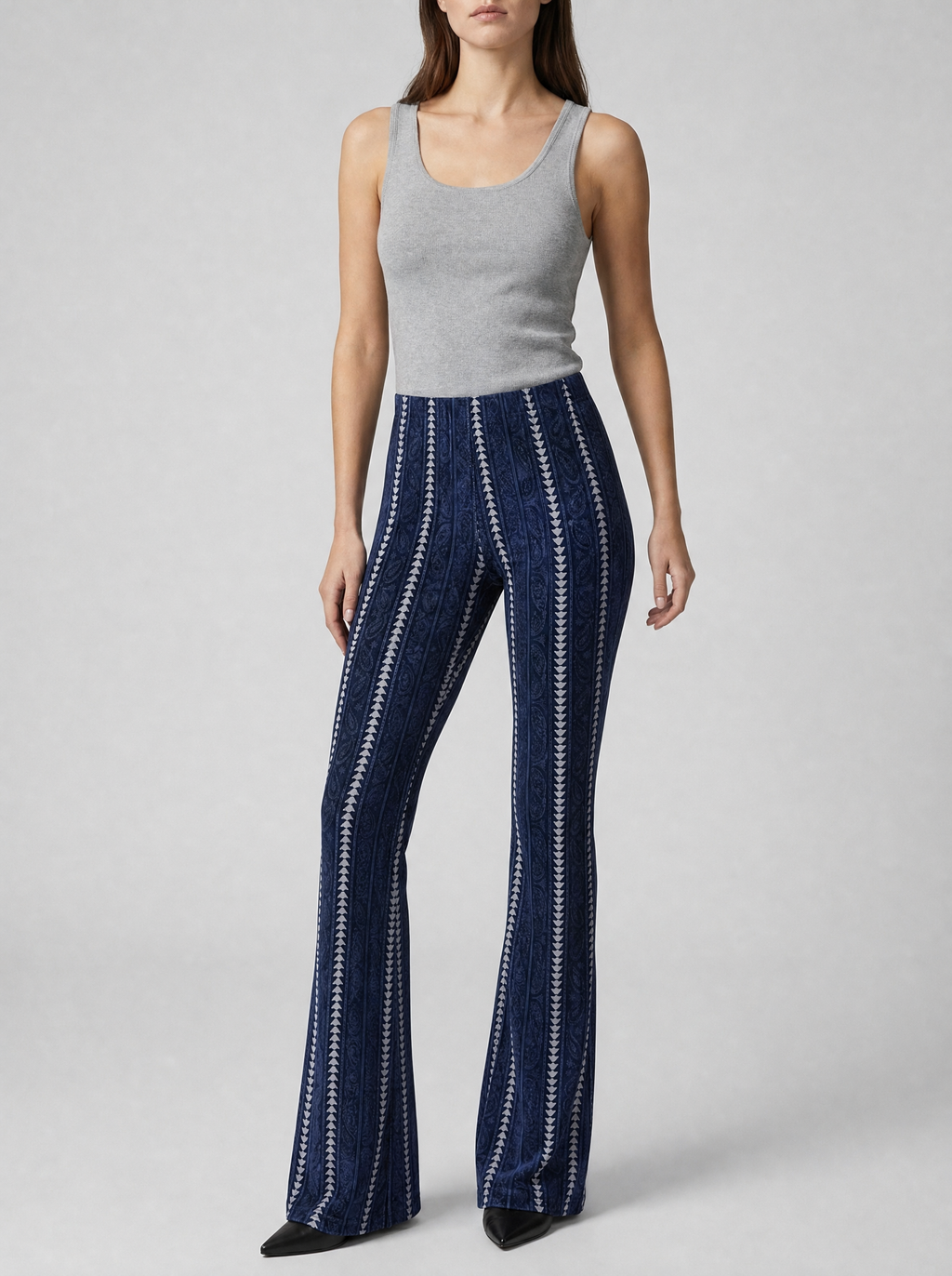 Women's High-Waisted Striped Flare Pants