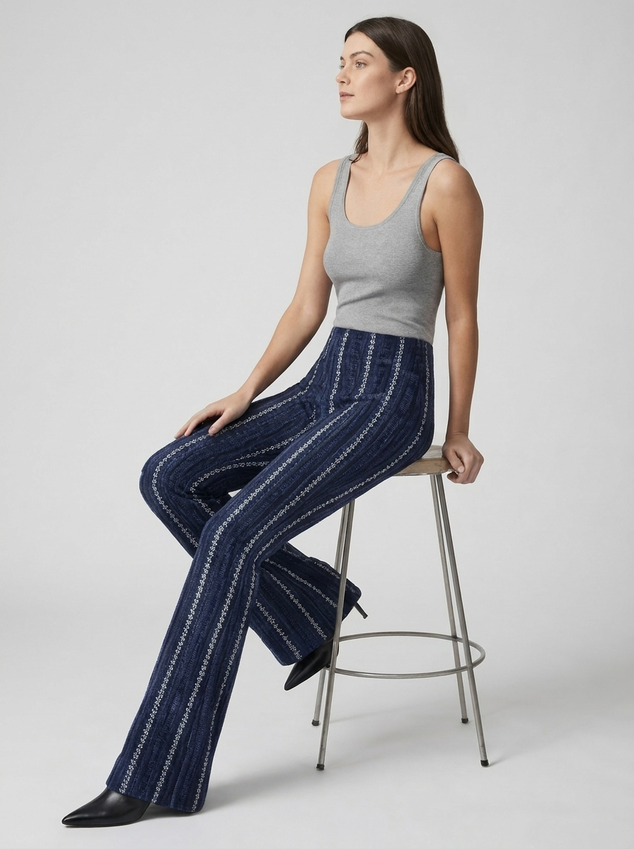 Women's High-Waisted Striped Flare Pants