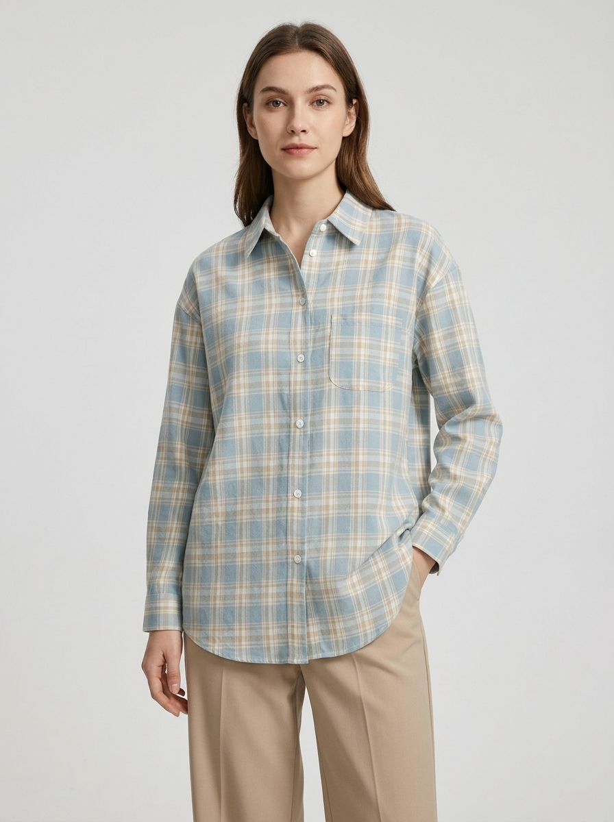 Women's Plaid Button-Down Shirt - Casual Long Sleeve Blouse
