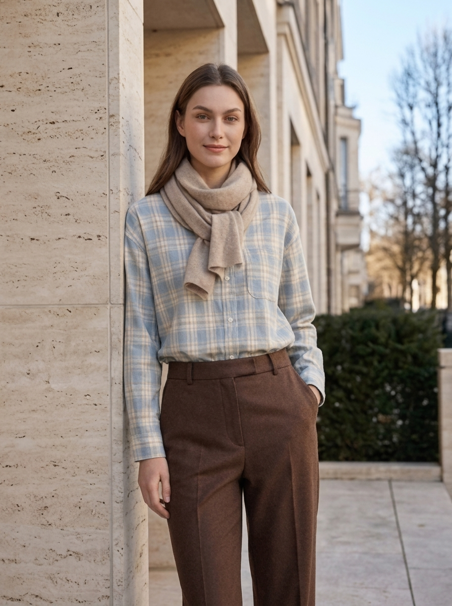 Women's Plaid Button-Down Shirt - Casual Long Sleeve Blouse