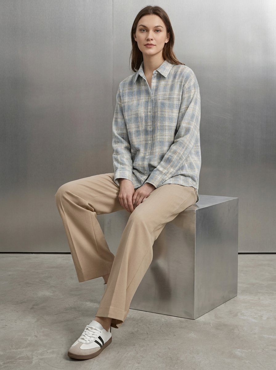 Women's Plaid Button-Down Shirt - Casual Long Sleeve Blouse