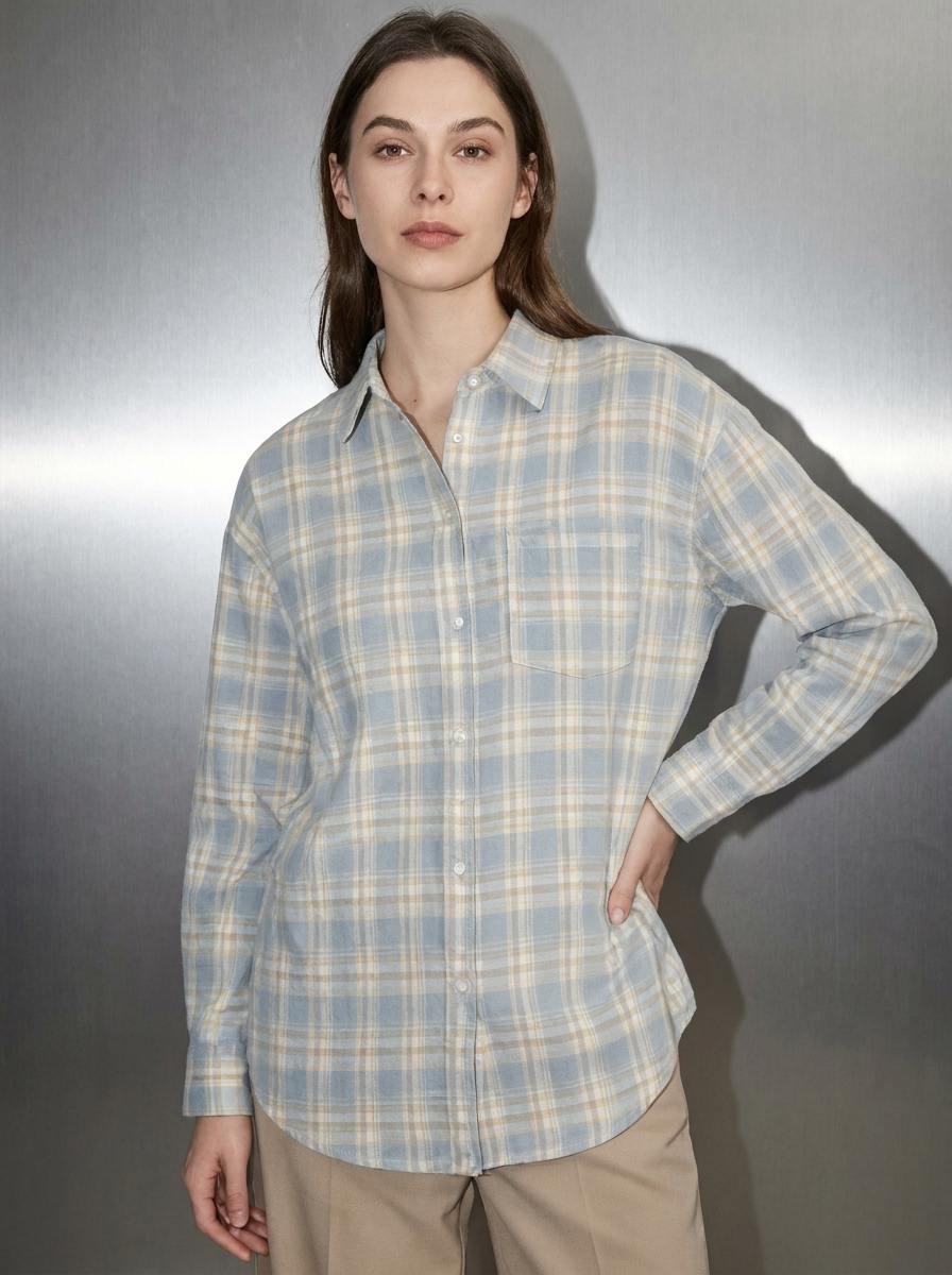 Women's Plaid Button-Down Shirt - Casual Long Sleeve Blouse