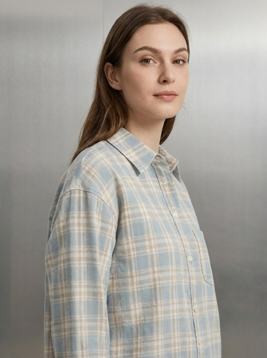 Women's Plaid Button-Down Shirt - Casual Long Sleeve Blouse