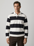 Men's Long Sleeve Striped Casual Polo Sweatshirt