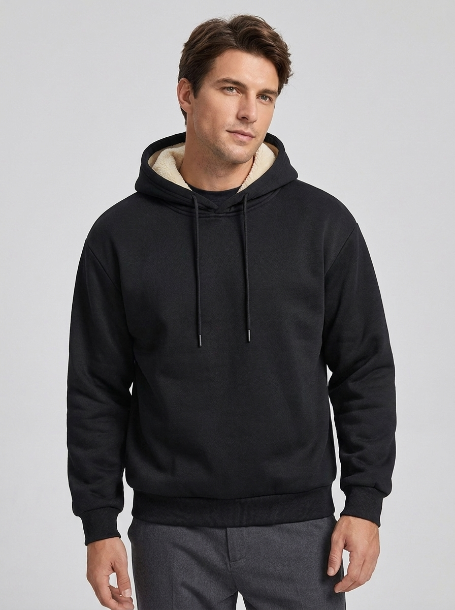 Men's Fleece-Lined Pullover Hoodie for Cold Weather Comfort