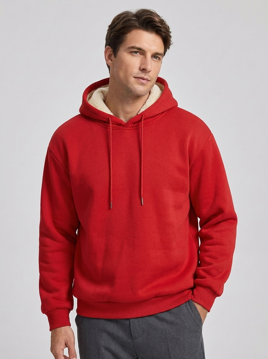 Men's Fleece-Lined Pullover Hoodie for Cold Weather Comfort