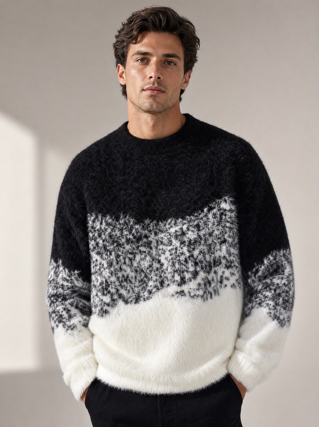 Men's Gradient Color Fleece Pullover Sweater