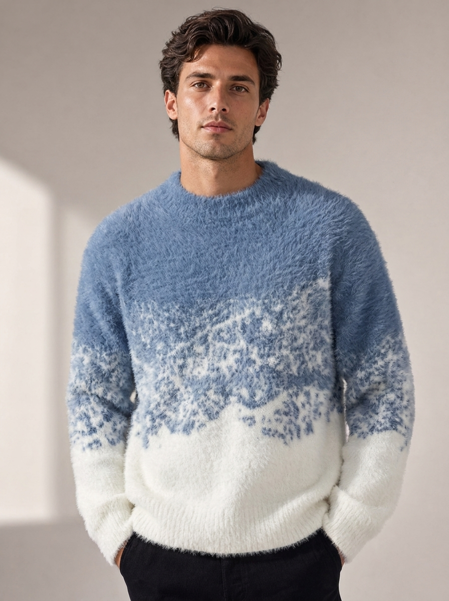 Men's Gradient Color Fleece Pullover Sweater
