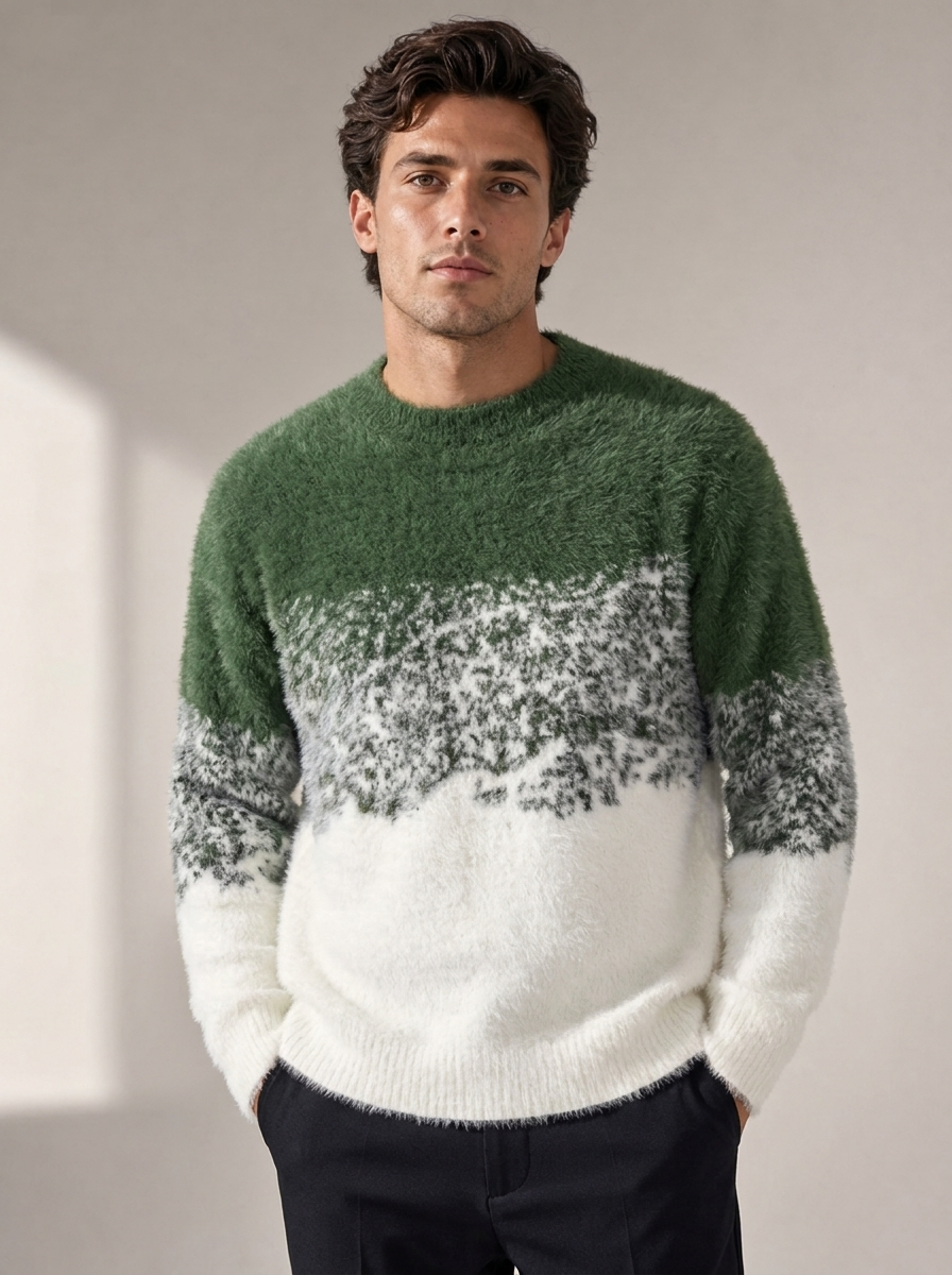 Men's Gradient Color Fleece Pullover Sweater