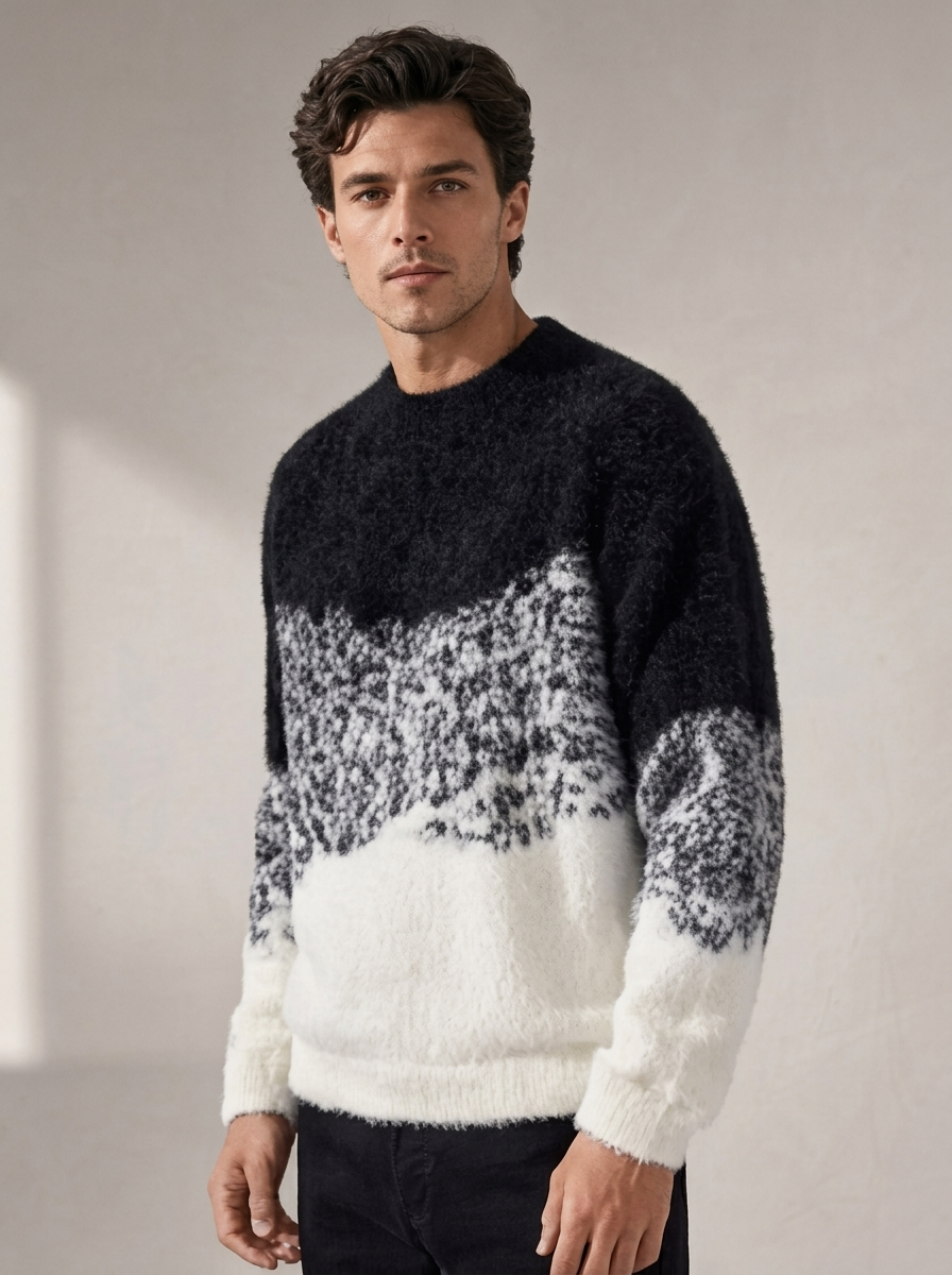 Men's Gradient Color Fleece Pullover Sweater