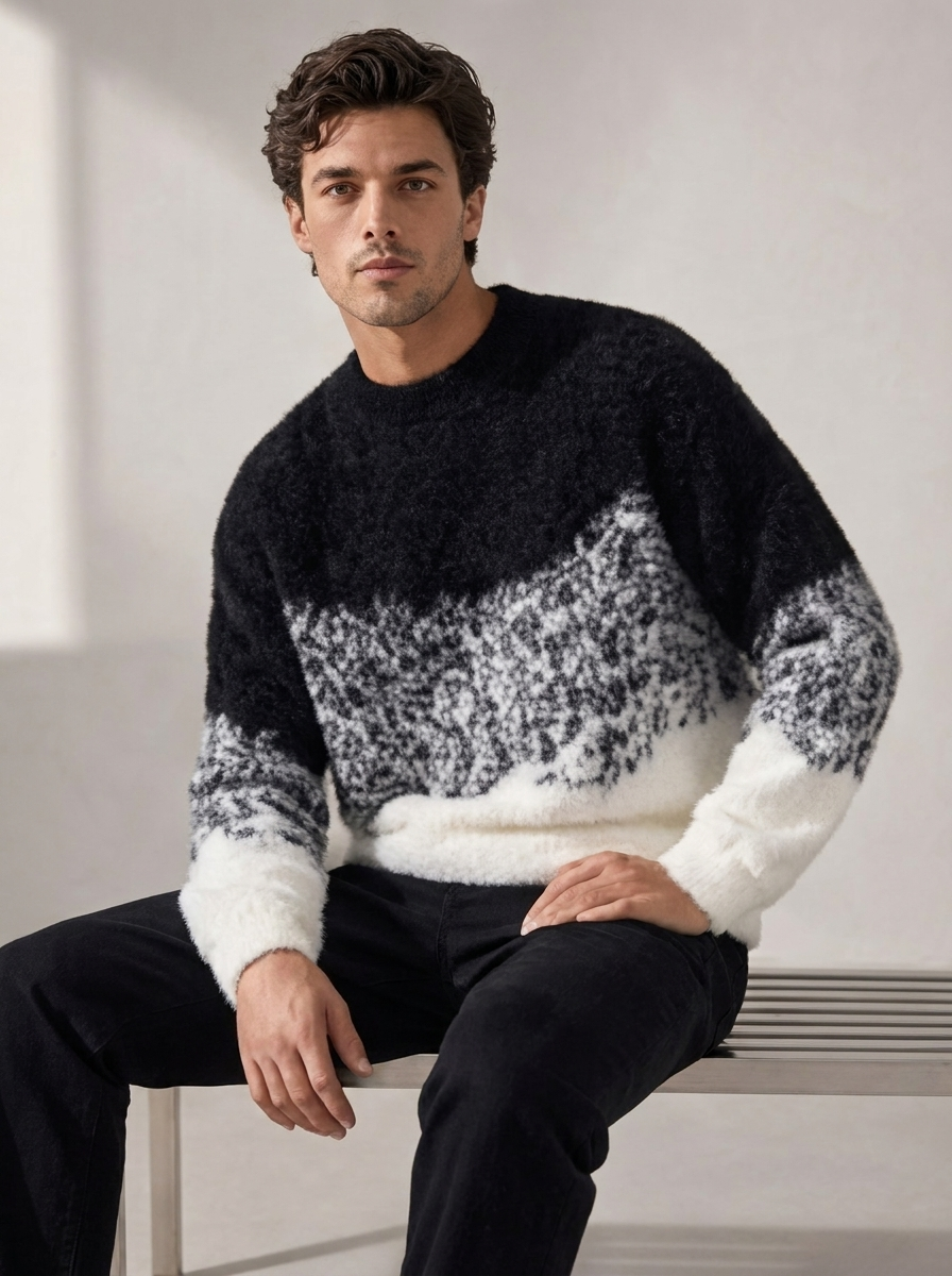 Men's Gradient Color Fleece Pullover Sweater