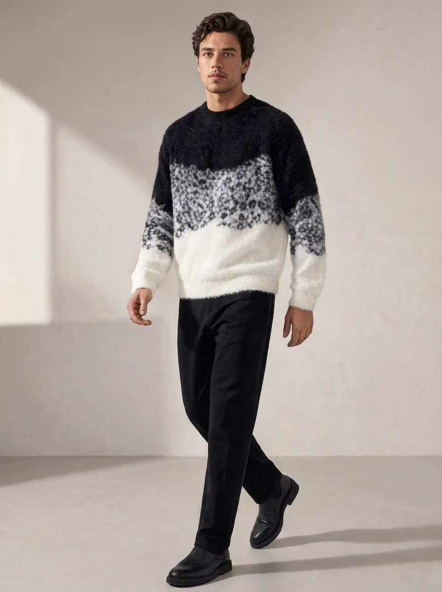 Men's Gradient Color Fleece Pullover Sweater