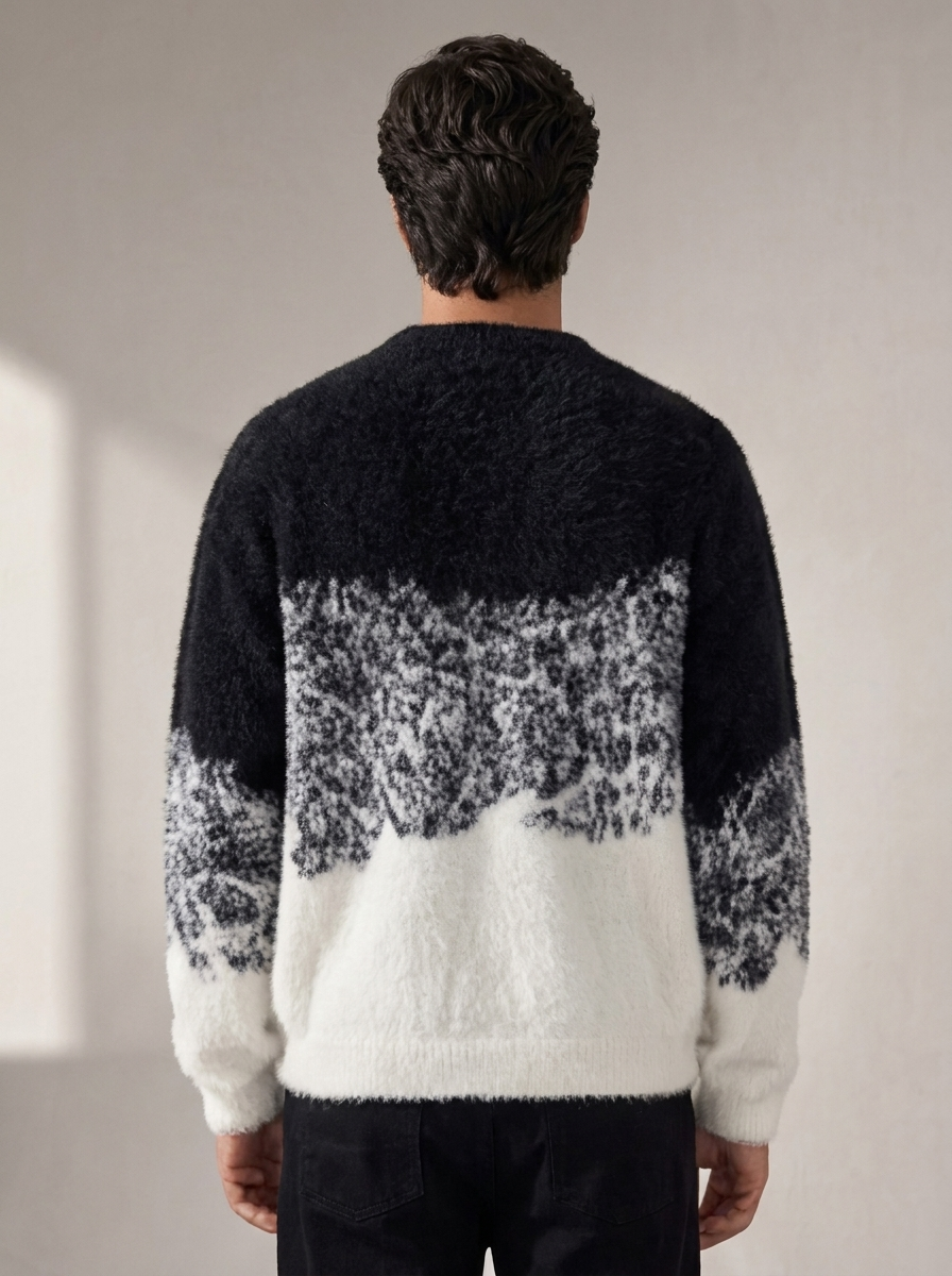 Men's Gradient Color Fleece Pullover Sweater