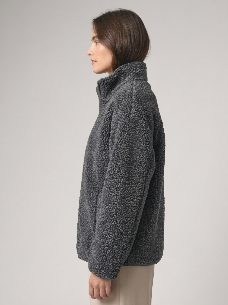 Women's Loose Fit Fleece Jacket with Turtleneck Zip-Up