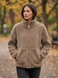 Women's Loose Fit Fleece Jacket with Turtleneck Zip-Up