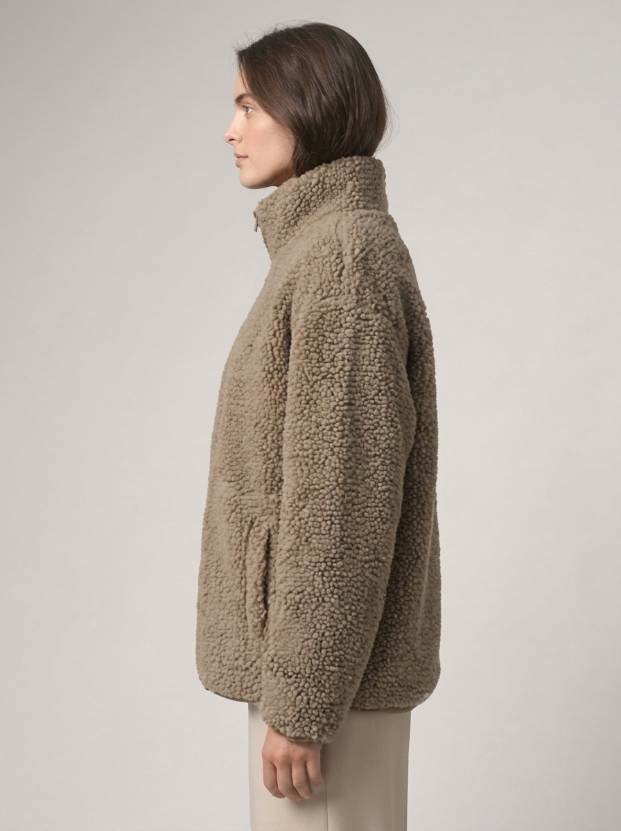 Women's Loose Fit Fleece Jacket with Turtleneck Zip-Up