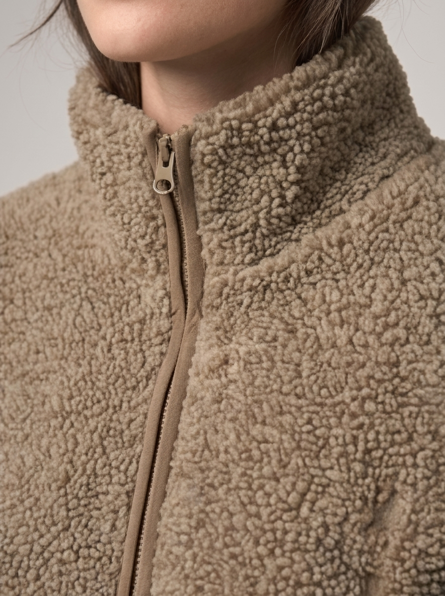 Women's Loose Fit Fleece Jacket with Turtleneck Zip-Up