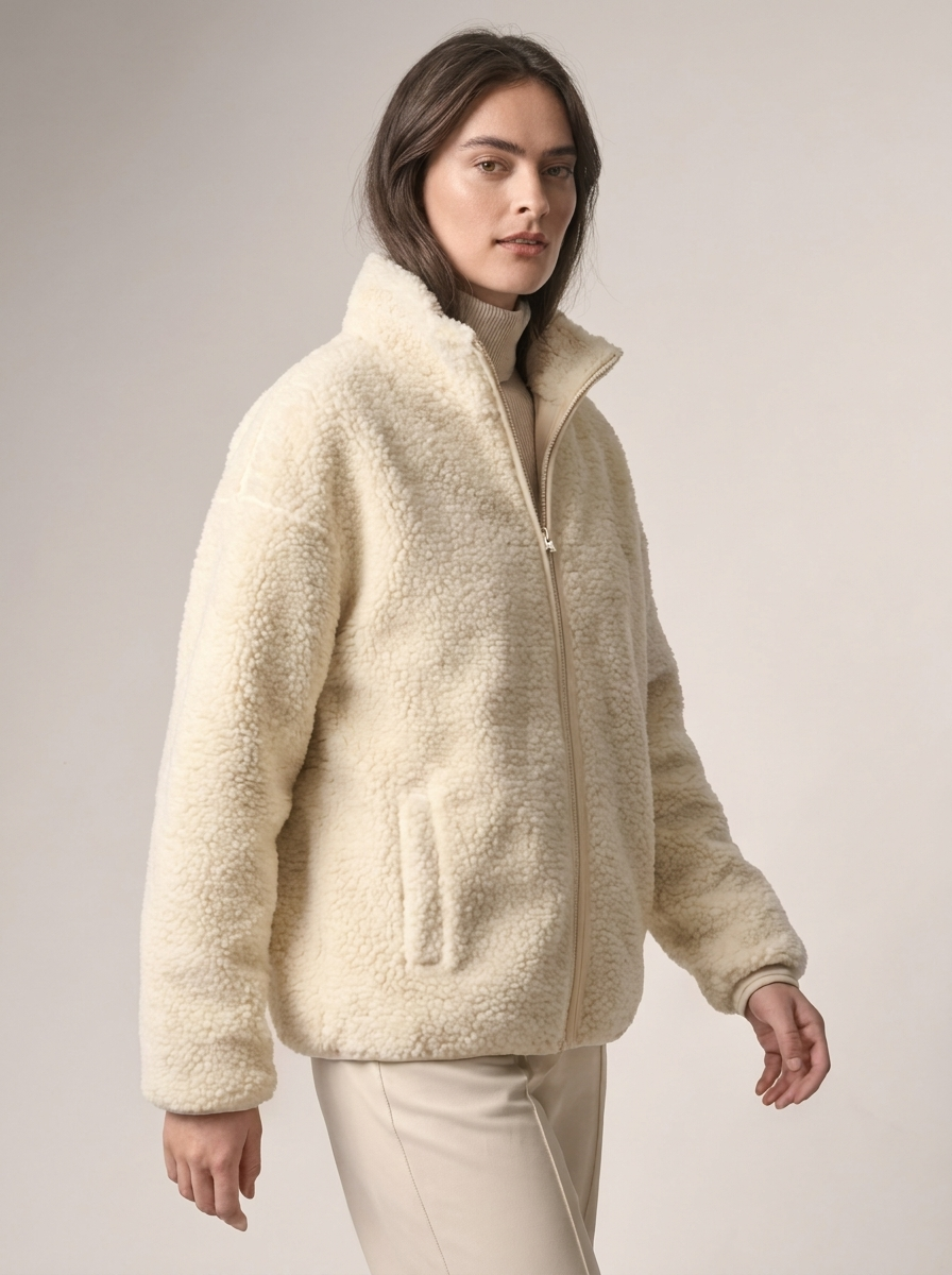 Women's Loose Fit Fleece Jacket with Turtleneck Zip-Up