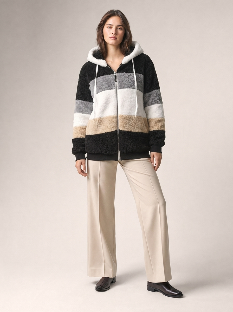 Women's Plush Striped Winter Coat
