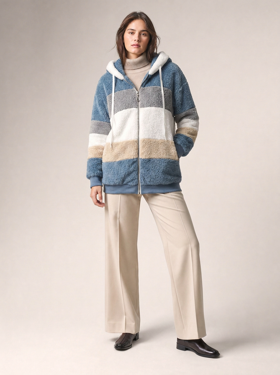 Women's Plush Striped Winter Coat