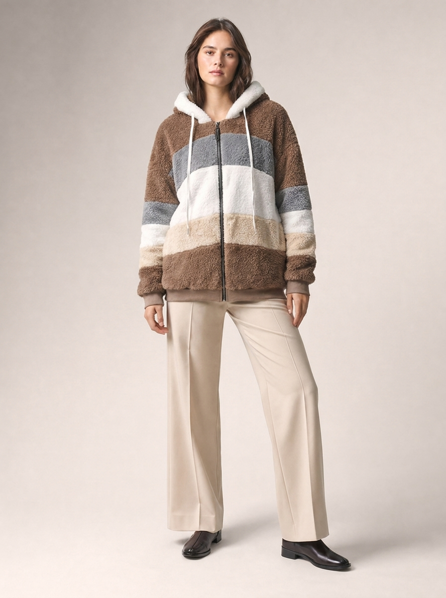 Women's Plush Striped Winter Coat