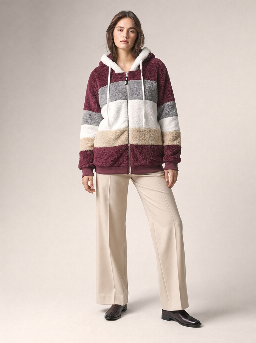 Women's Plush Striped Winter Coat