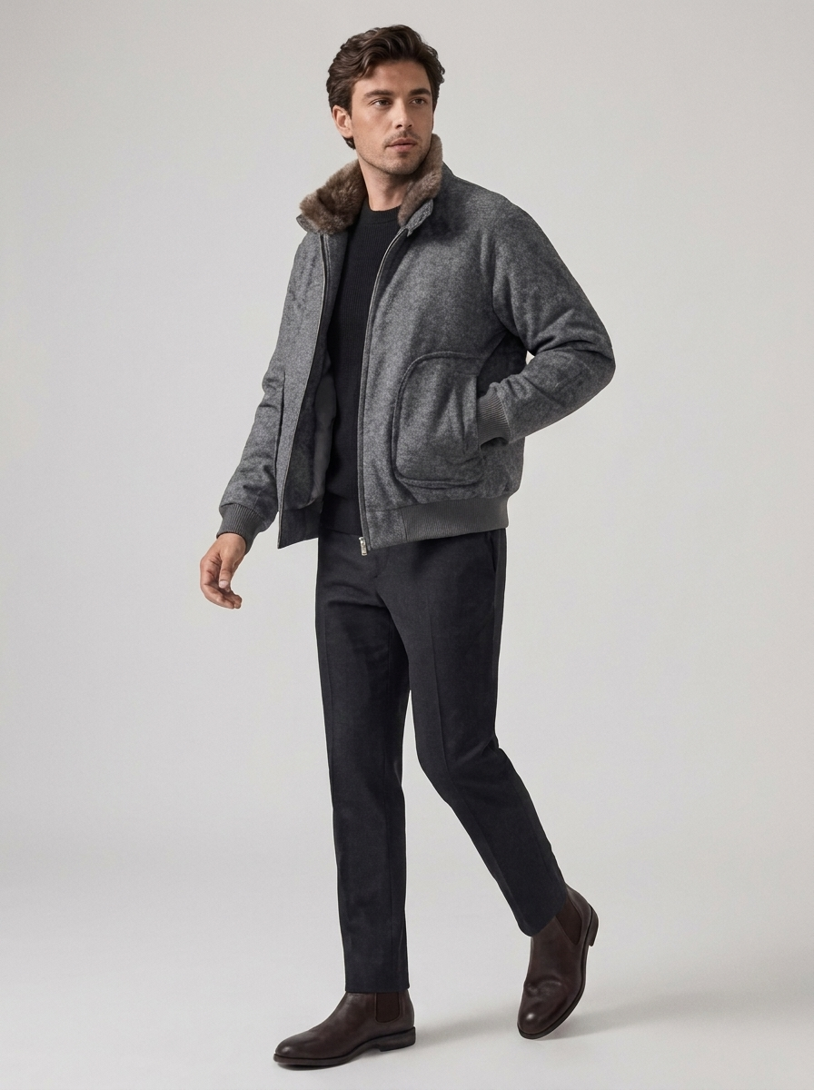 Men's Winter Coat with Multi-Pocket Fleece Padding